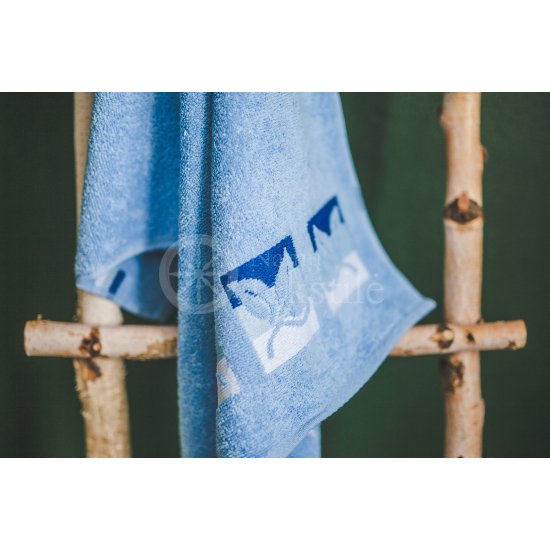 Cotton terry bath towel with leaves "SKY BLUE"